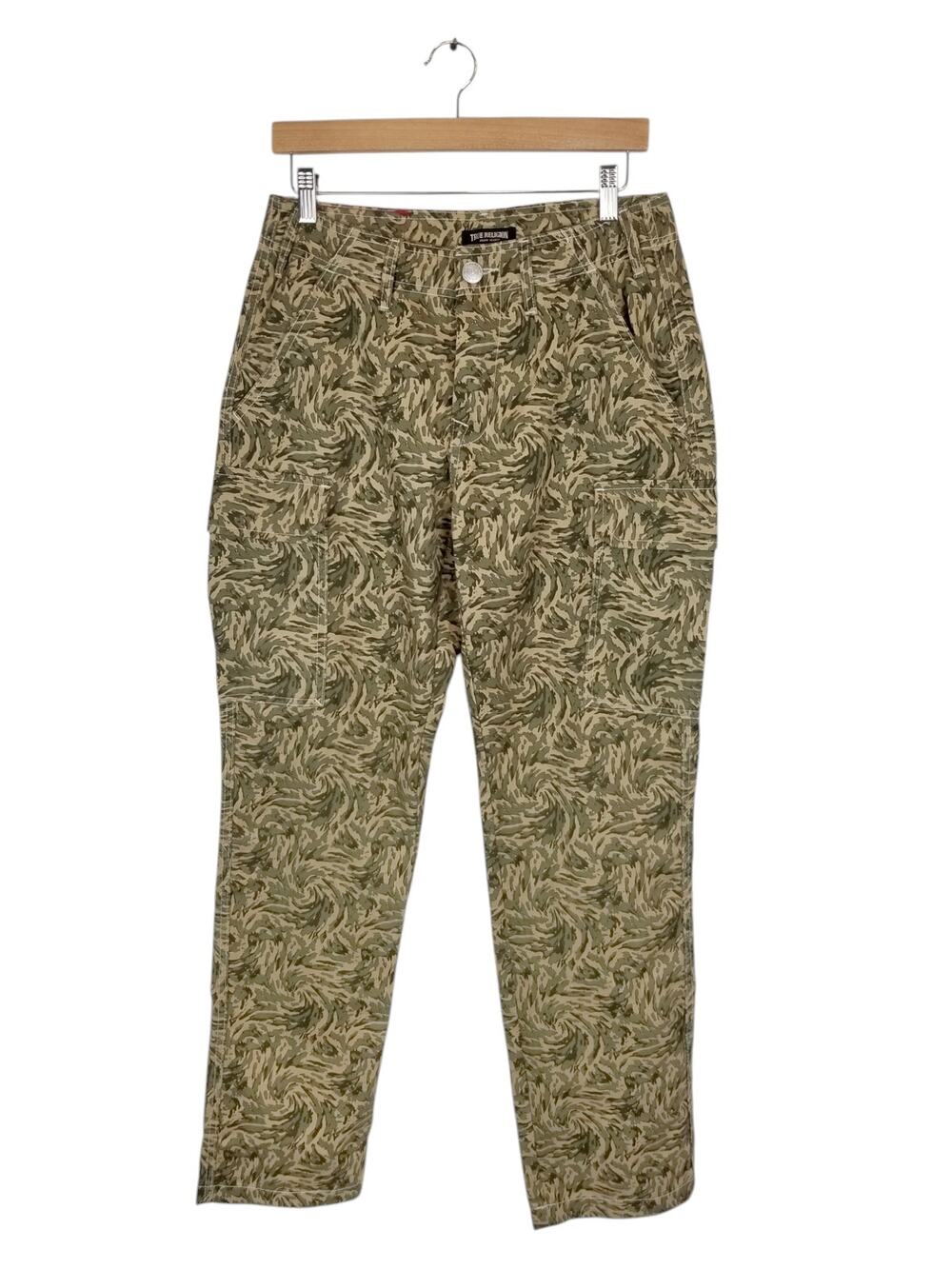 True Religion Men's Abstract Camo Cargo Pants Green Tan Waist 28